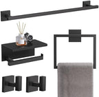 TQKAG 5-Pieces Matte Black Bathroom Hardware Accessories Set 23.6" SUS304 Stainless Steel Towel Bar Set Wall Mounted Square Toilet Paper Holder with Shelf by TQKAG