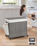 SONGMICS Rolling Laundry Hamper with Lid, 145 L 3-Section Synthetic Rattan - Image 2