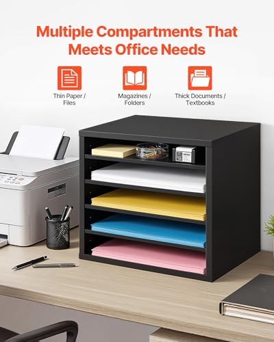 VEVOR Literature Organizer, 5 Compartments Office Mailbox with Adjustable Shelves, Wooden Mailbox Sorter with MDF, Countertop Office Home Classroom Storage Organizer for File, Document, Paper, Black - Image 7