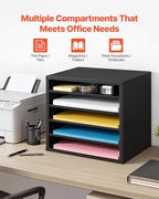 VEVOR Literature Organizer, 5 Compartments Office Mailbox with Adjustable Shelves, Wooden Mailbox Sorter with MDF, Countertop Office Home Classroom Storage Organizer for File, Document, Paper, Black - Image 7