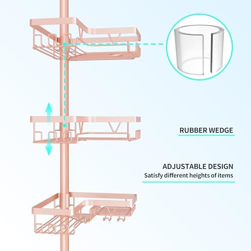 DAOYA Corner Shower Caddy Tension Pole - 4‑Tier Adjustable Shower Shelf Organizer Space‑Saving Bathroom Storage for Bathtub or Floor, Apricot - Image 5