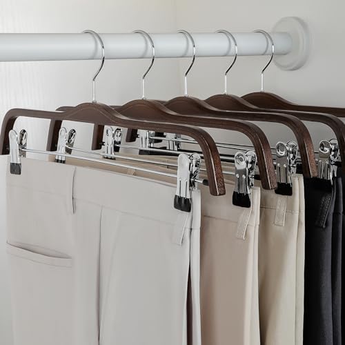 TOPIA HANGER Wooden Pants Hangers, Slim Natural Wood Skirt Hangers with Anti-Rust Hook and Adjustable Metal Clips, Perfect for Skirts, Pants, Slacks-20 Pack-CT17A20 - Image 2