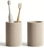 2 Pack Toothbrush Holder for Bathroom, Beige Stripped Cups by Unknown