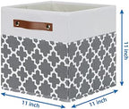 Temary 11x11x11 Cube Storage Bins Cube Organizer Bins 4 Pack Canvas Storage Bin for Home, Cube Storage Basket with Leather Handles(Grey Lattice) - Image 2