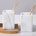 Marble Square Toothbrush Holders - Ceramic Tooth Brushing Holders, Toothbrush Cup, Toothpaste Organizer for Bathroom Countertop, Makeup Brush Holder, Pen Holder for Home Desktop Storage by BSDISP