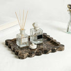 Scalloped Square Marble Decorative Tray, Natural Stone Vanity & Jewelry Tray, Trinket Organizer for Ring, Key, Dresser, Nightstand, Bathroom Counter & Kitchen Sink(Dark Brown Net) - Image 3