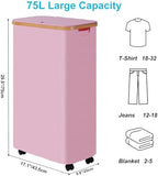 efluky Slim Laundry Basket with Wheels, Narrow Rolling Laundry Hamper with Lid and Removable Bag, Tall Aesthetic Dirty Clothes Hamper on Wheels for Laundry Room, Bedroom, Dorm and Bathroom, 75L Pink - Image 6