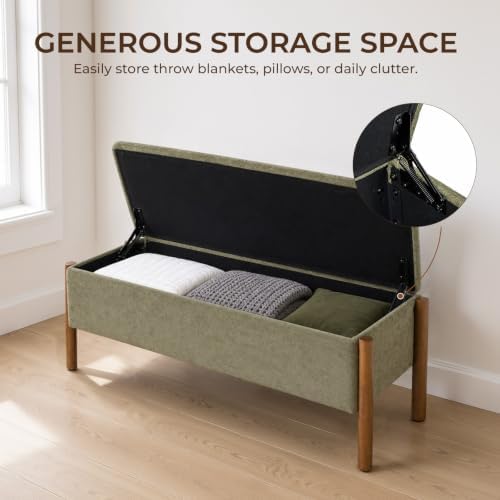 50" Shoe Bench with Storage, Chenille Shoe Rack Bench, Removable Shoe Storage Bench Entryway Storage with Cushion for Front Doors Entrances Hallway, Mudroom, Closet, Bedroom, Green, XR-Ben02 - Image 3