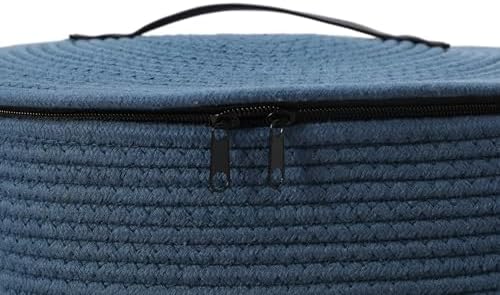 16"x20" Extra Large Cotton Rope Basket with Zipper Lid, Woven Laundry Hamper and Blanket Storage Basket, Round Clothes Bin for Living Room Bedroom, Denim Blue - Image 2