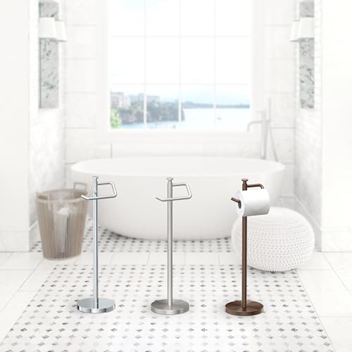 Gatco 1435C Freestanding Toilet Paper Holder, 23.68” H, Chrome | Toilet Tissue Roll Holder Stand With Weighted and Padded Base For Bathroom - Image 4