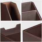 Ayunga PU Leather 6-piece Office Supplies Combination Set,Pencil Cup,Business Card Holder,Sticky Note Dispenser,Mail Sorter,Letter Tray,Files Holder,Suitable for Self-use and Friend Gifts (Brown) - Image 3