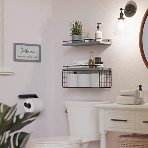 WOPITUES Floating Shelves for Bathroom Decor Art, Modern Grey - Image 6