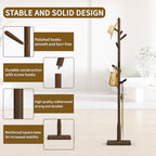 Solid Wood Square Base Coat Rack, Free Standing Hall Coat Tree with 8 Hooks（+2 spare) for Coats, Hats, Bags, Purses, for Entryway, Hallway, Rubberwood Hooks,Base and Pole,(Square Base, Dark Walnut) - Image 3