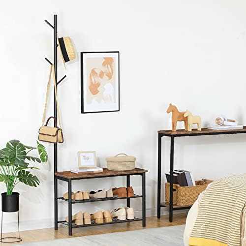 HOOBRO Coat Rack Shoe Bench, 3-Tier Shoe Rack, Industrial Storage Bench - Image 4