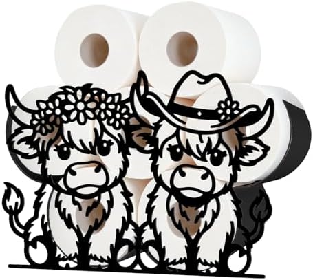 Highland Cow Toilet Paper Holder Wall Mount/Stand for Extra 8 Rolls by WHIMSTITCH