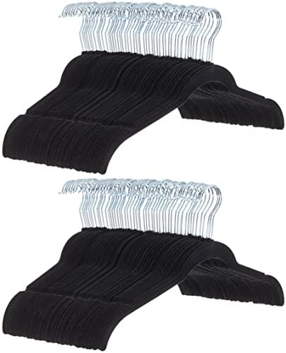 Amazon Basics Space Saving Slim Velvet Non-Slip Clothes Hangers for Closet Organization, Black, 100-Pack by AmazonBasics