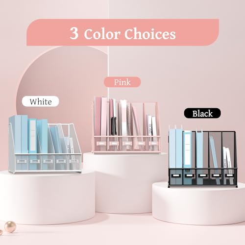 SUPEASY Desk Organizers Metal Desk Magazine File Holder with 5 Vertical Compartments Rack File Organizer for Office Desktop, Classroom, Home Workspace, Pink - Image 6