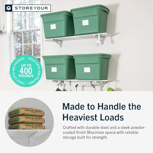 StoreYourBoard Garage Wall Shelf, 1x4 ft, Holds 400 lb, 6 Hooks, 2 Pack - Image 5