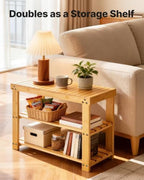 Amada 3 Tier Bamboo Shoe Rack Bench for Entryway, Living Room, Natural - Image 6
