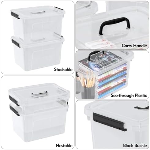 10 Liters Clear Boxes with Handles, Plastic Storage Tote Set of 6 - Image 3