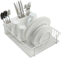 SunnyPoint 304 Stainless Steel Compact Dish Drying Rack, 15.3"x11.6", Diatomaceous Earth Drainboard, Removable Utensil Caddy, Space-Saving Countertop Design (White) by SunnyPoint