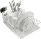 SunnyPoint 304 Stainless Steel Compact Dish Drying Rack, 15.3"x11.6", Diatomaceous Earth Drainboard, Removable Utensil Caddy, Space-Saving Countertop Design (White) by SunnyPoint