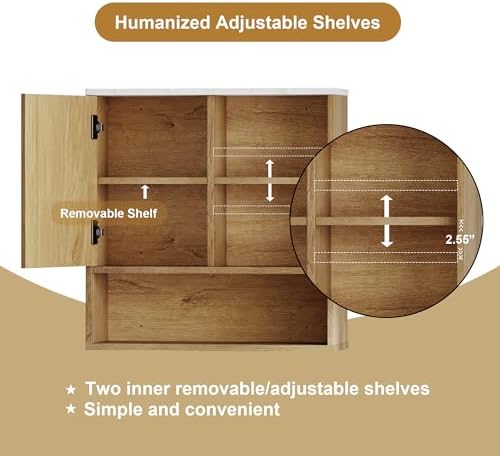 FerniTry Farmhouse Bathroom Wall Cabinet Fluted,Medicine Cabinet Over The Toilet Storage Cabinet with Adjustable Shelf, Wood Wall Mounted Storage Cabinet Organizer (Oak, Medium) - Image 6