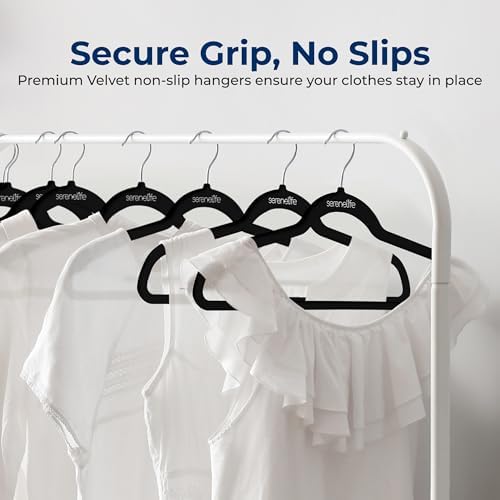 SereneLife Premium Non-Slip Velvet Hangers - Space Saving Heavy Duty Slim Suit Clothes Hanger Set with 360 Degree Swivel Metal Hook, Can Hold Up to 10 Lbs. For Coats, Jackets, Pants & Dress (100-Pack) - Image 3
