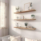 YYWUOJJ Wood Floating Shelves for Wall, Rustic Wall Shelves for Bedroom, Wall Mounted Floating Shelf, Set of 4 Light Walnut 36 Inch - Image 2