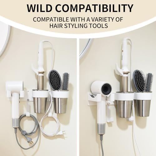 Hot Tools Organizer, Hair Tool Organizer Wall Mount Aluminum Alloy, Space-Saving Curling Iron Holder for Vanity & Bathroom with Stainless Steel Cups White CHOCHOYAH - Image 2