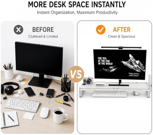 LED Lighted Monitor Stand Riser, Aluminum Alloy Frame with Frosted Acrylic Top, Under-Desk Storage Organizer for Small Parts, Minimalist Desktop Stand for Home & Gaming Setup (15.8 in / 400 mm) - Image 3