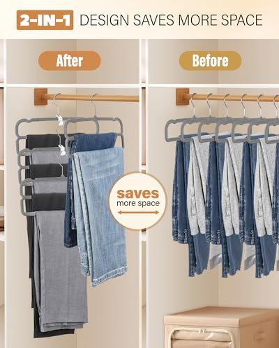 10 Pack Velvet Pants Hangers for Closet Space Saving, Thin Hanger (Black) - Image 2
