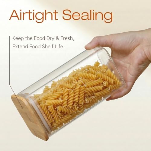 HomArtist Square Glass Jars with Bamboo Lids [Muti Size Set of 5], Glass Canisters with Airtight Lids, Glass Food Storage Containers for Pasta, Cereal, Flour, Sugar, Best for Kitchen & Pantry - Image 5