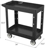 Large Garage Plastic Utility Cart, Heavy Duty 2 Shelf Tool Cart Service Cart Rolling Push Carts with Ergonomic Handle 5" Swivel Casters. - Image 2