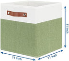 Temary Fabric Storage Bin 11x11 Cube Storage Bins for Home, 4 Pack Fabric Organizer Bins Cube Organizer Bins with Leather Handles Decorative Storage Bins for Shelf (White&Green) - Image 2