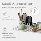 Dorai Home Collapsible Dish Drying Rack with Stone Dish Pad - Kitchen Counter Set with Diatomaceous Earth Stone Dish Mat for Quick Drying - Space-Saving Design - Large 24.6" x 16.5", Sandstone - Image 4