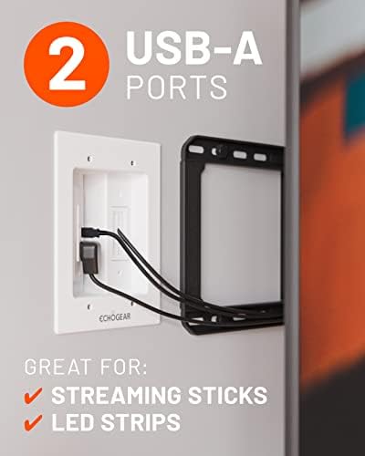 ECHOGEAR TV Cord Hider for Wall Mounted TV with 2X AC Outlets & 2X USB-A Ports - Hide Power Cables & Low Voltage Wires Behind The Wall - Includes Template, Saw, & Low Profile Extension Cord - White - Image 3