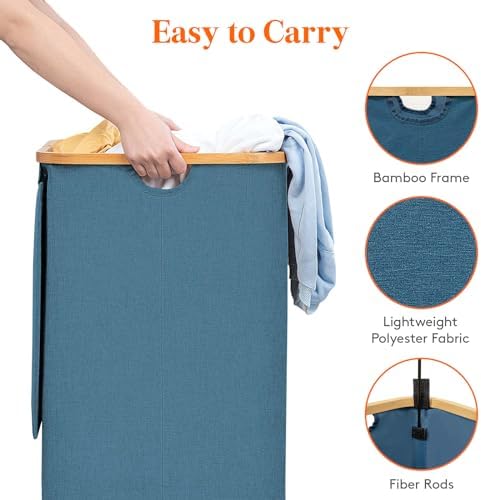 Lifewit 105L Large Laundry Basket with Lid, Removable Bags, Dark Blue - Image 5