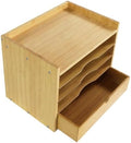 KKTONER 5-Tier Bamboo Desk Organizer with Drawer Tabletop File Organizer Document Holder with Shelf Desktop Cabinet for Home Office School Supplies (Natural) by KKTONER