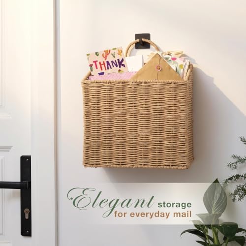 84ECO Set of 2 Woven Paper Rope Hanging Baskets for Organizing, Front Door, Mail, Flowers - Image 2