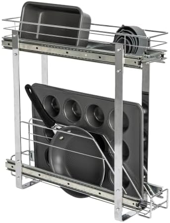 Household Essentials Glidez Multipurpose Chrome-Plated Steel Pull-Out/Slide-Out Storage Organizer for Cookware and Bakeware - 2-Tier Design - Fits Standard Size Cabinet or Shelf, Chrome by HouseholdEssentials