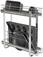 Household Essentials Glidez Multipurpose Chrome-Plated Steel Pull-Out/Slide-Out Storage Organizer for Cookware and Bakeware - 2-Tier Design - Fits Standard Size Cabinet or Shelf, Chrome by HouseholdEssentials