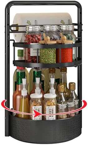 Rotating Spice Rack with Paper Towel Holder, Black by CLOKTA