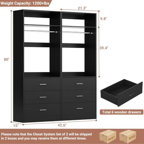 Besiost Closet Systems with 6 Wood Drawers, Closet System Set of 2 - Image 7