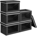Homsorout Storage Boxes with Lids - 5 Pack Foldable Clear Window Storage Bins, Large Decorative Storage Bins with Handles, Storage Containers for Clothes, Towel, Blanket, Sheet, Black by Homsorout