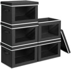 Homsorout Storage Boxes with Lids - 5 Pack Foldable Clear Window Storage Bins, Large Decorative Storage Bins with Handles, Storage Containers for Clothes, Towel, Blanket, Sheet, Black by Homsorout