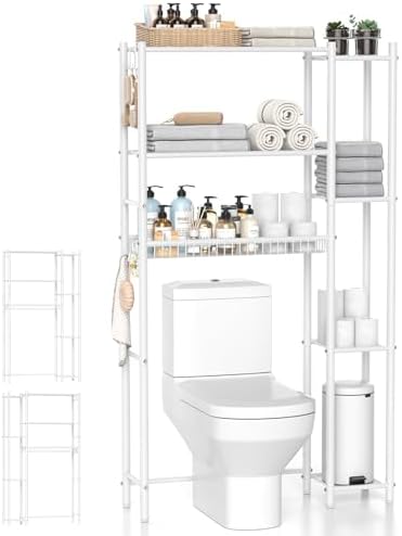 Hodonas Over The Toilet Storage Organizer - 7 Tiers Space Saving Bathroom Shelves, Adjustable Above Toilet Shelf Rack, Metal Organizer Shelf Over Toilet for Bathroom Storage and Organization, White by Hodonas