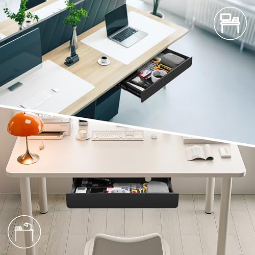 KHAMAL Under Desk Drawer Slide Out Large - Under Table Drawer 17.32" x 9.25", Pull-Out Storage Organizer With Cable Management For Home & Office - Image 7