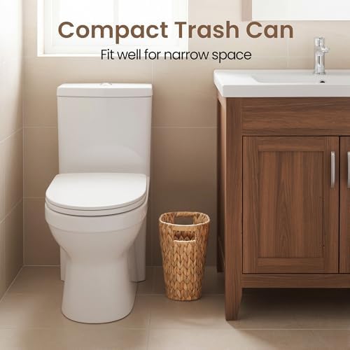 iEGrow 2 Pack Wicker Trash Can, Wicker Waste Basket for Bathroom, Woven Water Hyacinth Wicker Boho Garbage Can Built-in Handles for Bedroom, Office, Decor Home, Kitchen, Living Room (Oval) - Image 2