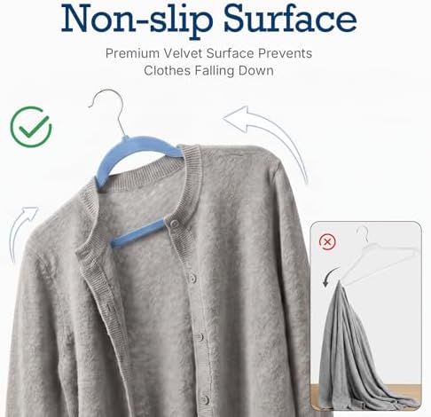 House Day Tranquil-Blue Velvet Hangers 60 Pack, Non Slip Clothes Hanger - Image 2